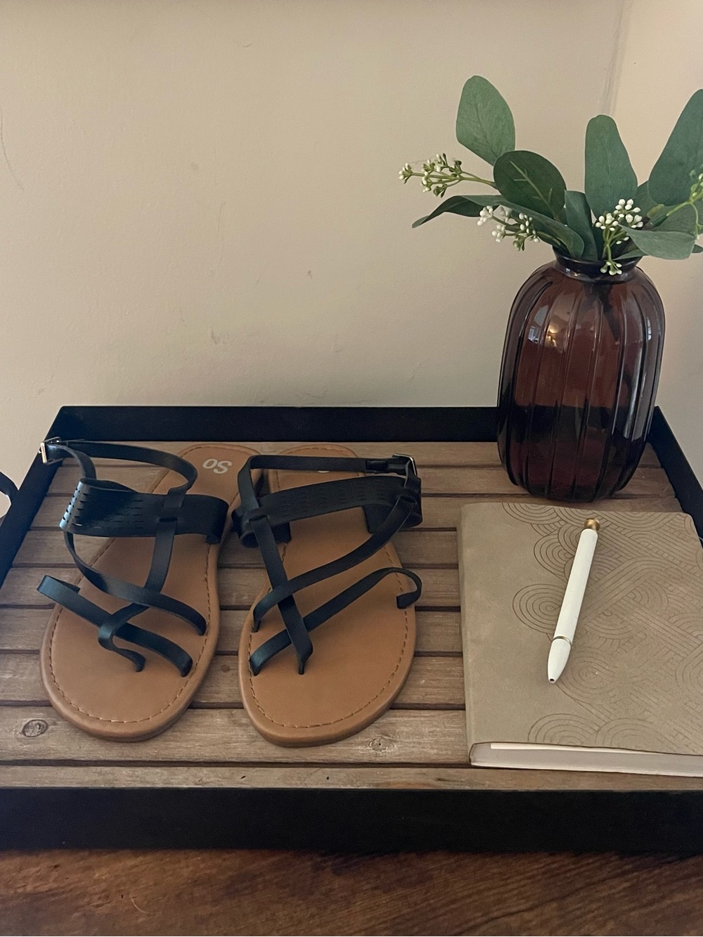 SO Black Strappy Women's Sandals with Tan Footbed